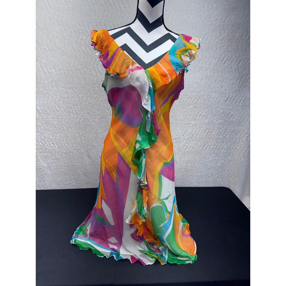 Lauren Ralph Lauren Silk Ruffle Dress Multi-Color Abstract Geometric 6